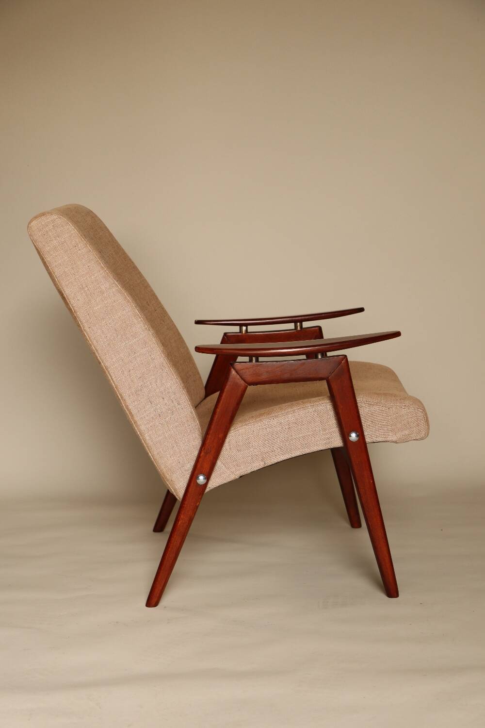 Vintage armchair design by J. Smidek mid century modern design chair tissu beige