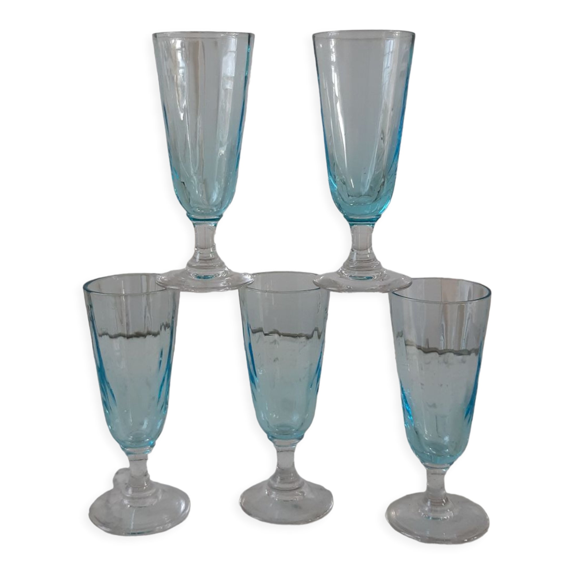 Set of 5 mini champagne flutes in blue glass 60s