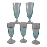 Set of 5 mini champagne flutes in blue glass 60s
