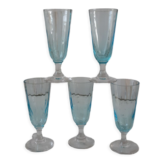 Lot de 5 mini flûtes à champagne en verre bleu années 60