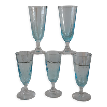 Lot de 5 mini flûtes à champagne en verre bleu années 60