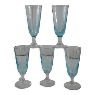 Set of 5 mini champagne flutes in blue glass 60s