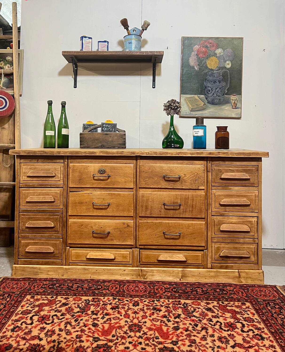 Antique oak hardware cabinet
