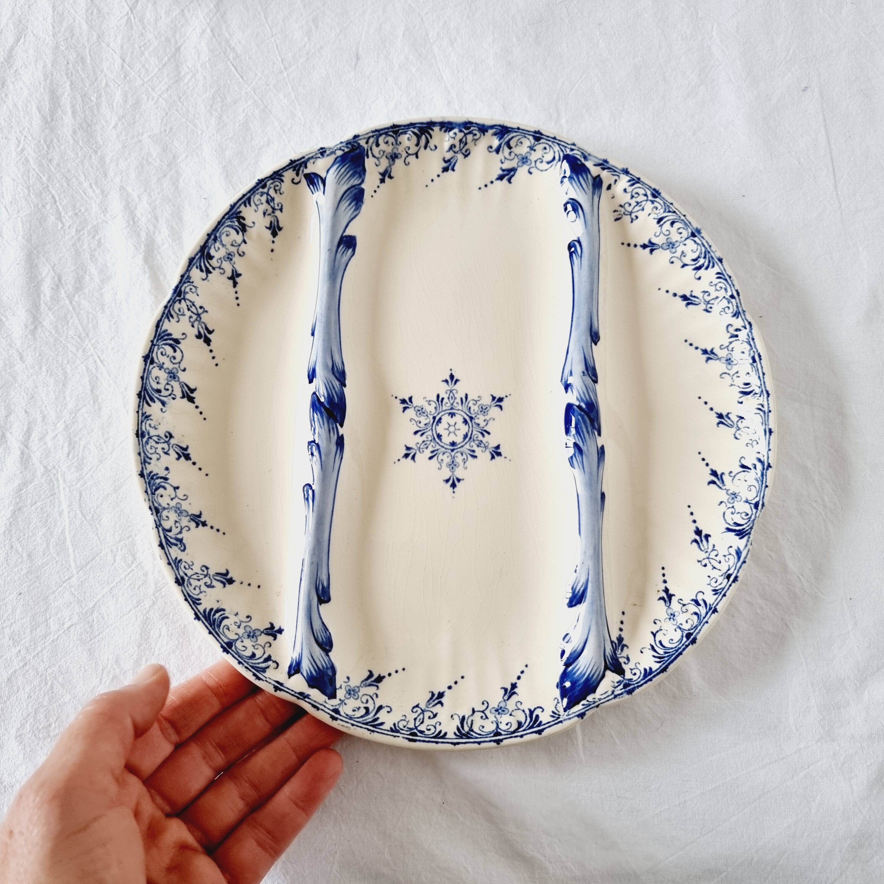 Special plate in iron earth from Sarraguemines Rouen model blue and white reliefs