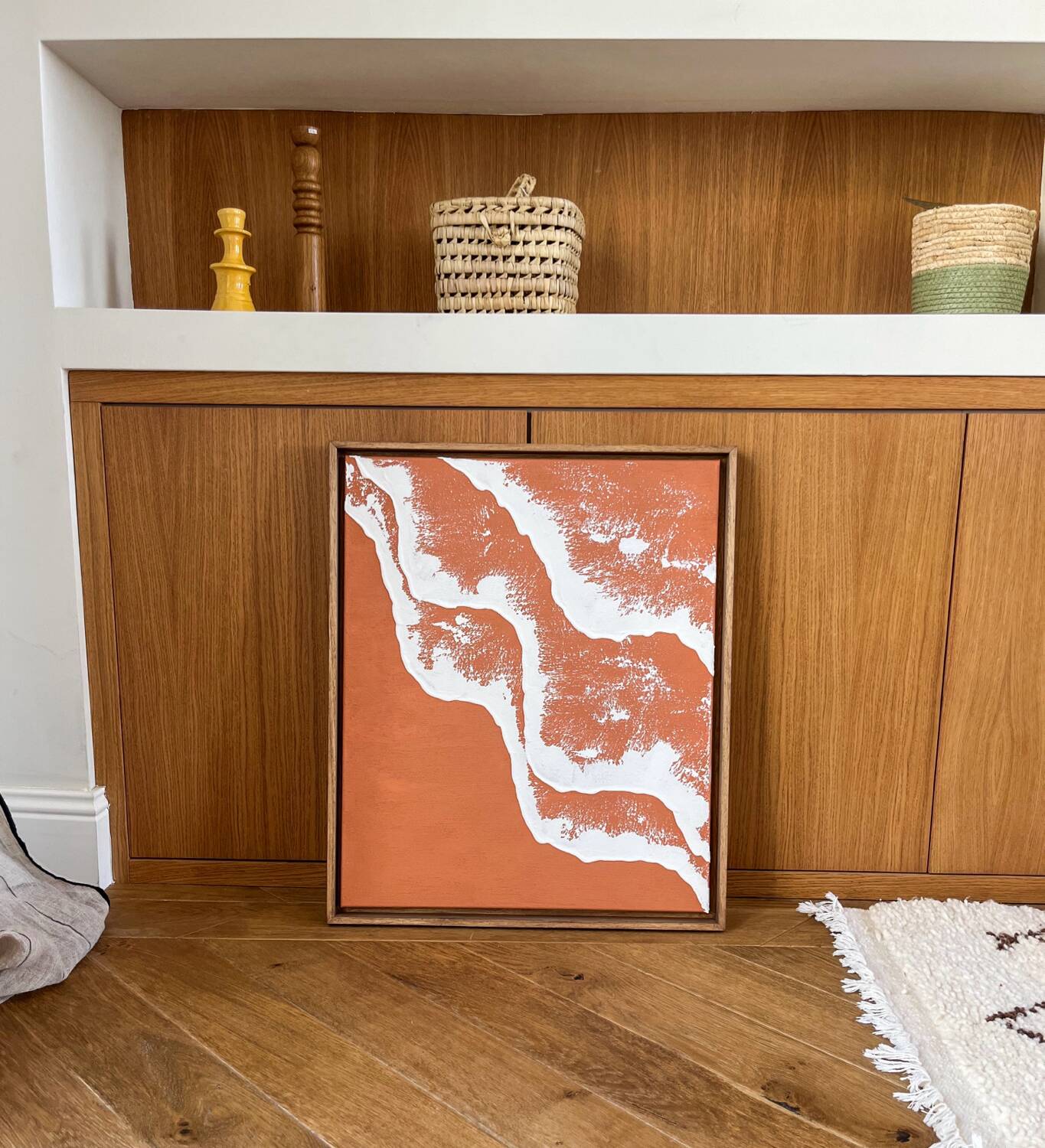 Tableau vagues en relief terra cota