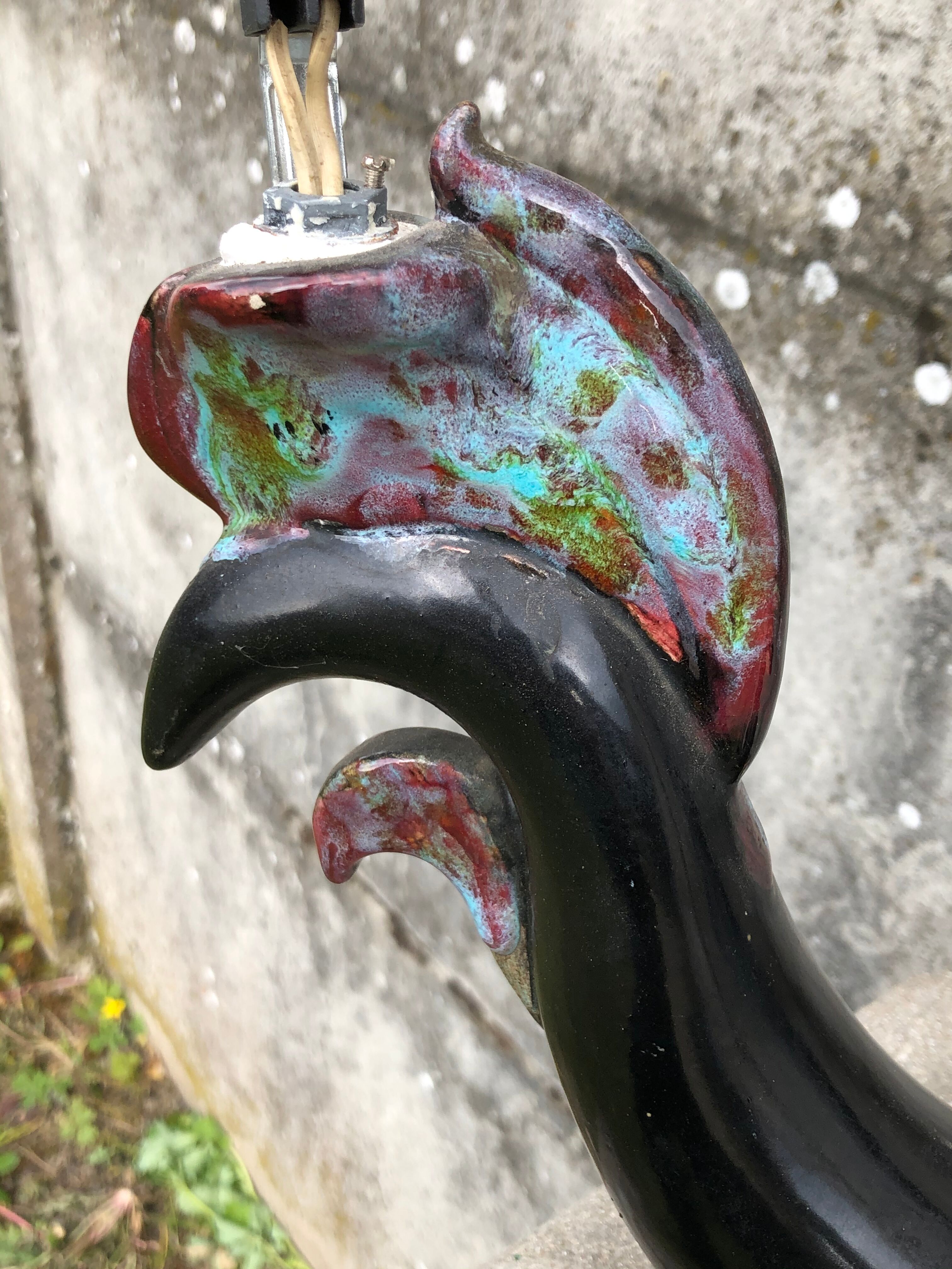 Zoomorphic black rooster lamp