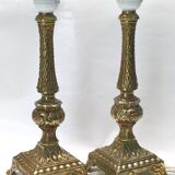 Pair of neo-classical lamps 1970 gold metal