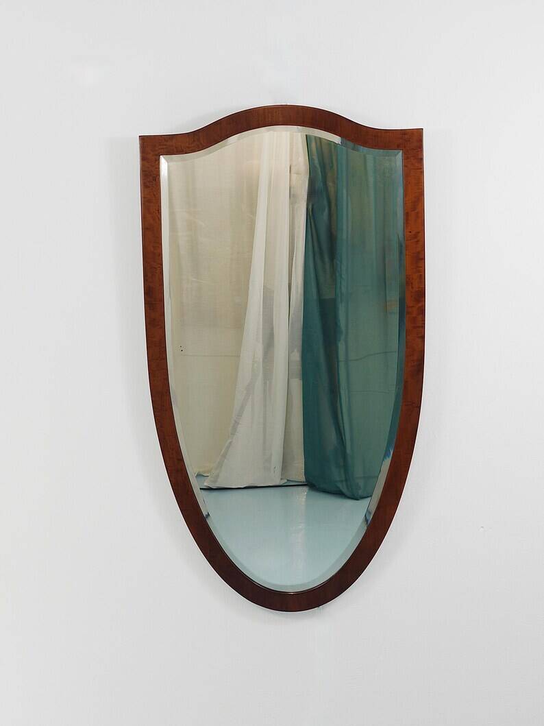 Early Biedermeier Large Antique Pearwood Shield Wall Mirror, Vienna, 1820s