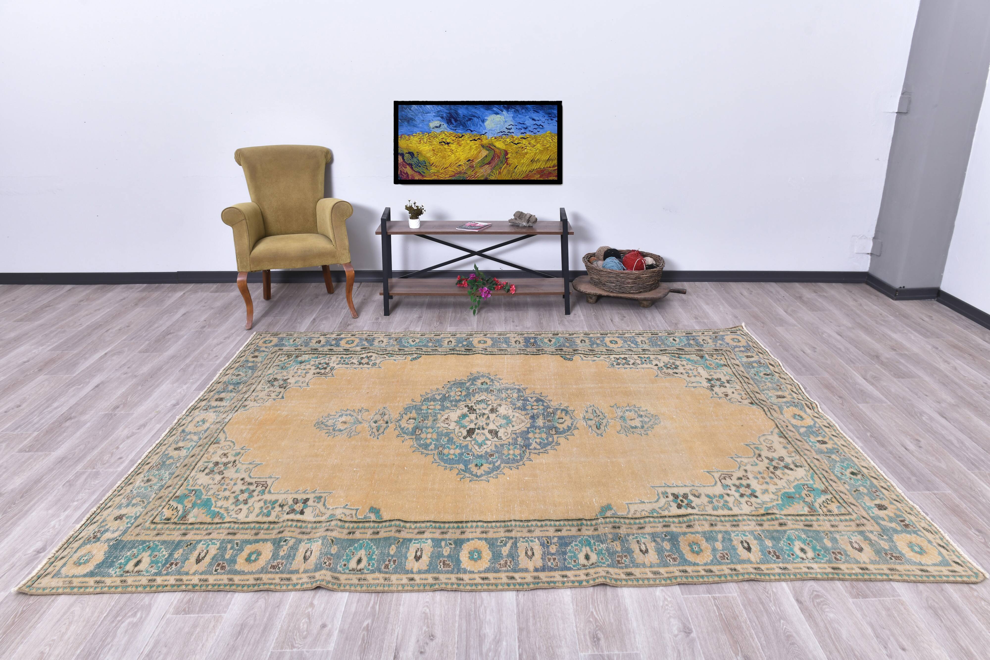 7x9  Orange &  Blue Turkish Area Rug 207x289Cm SK 240623