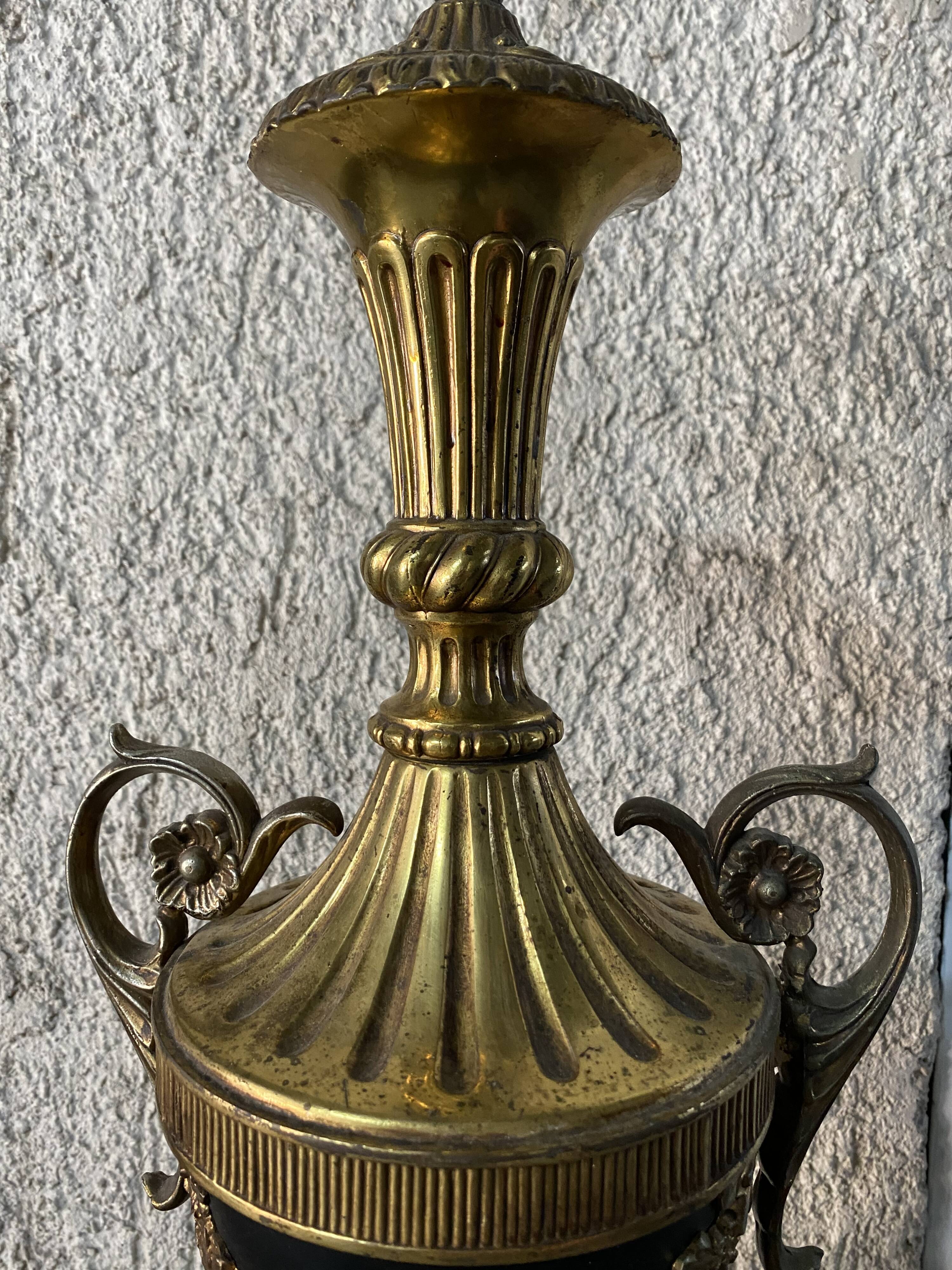 Pied de lampe de séjour Louis XVI bronze et laiton