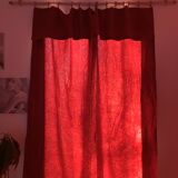 Nappe drap rideau lin ancien brodé main teint