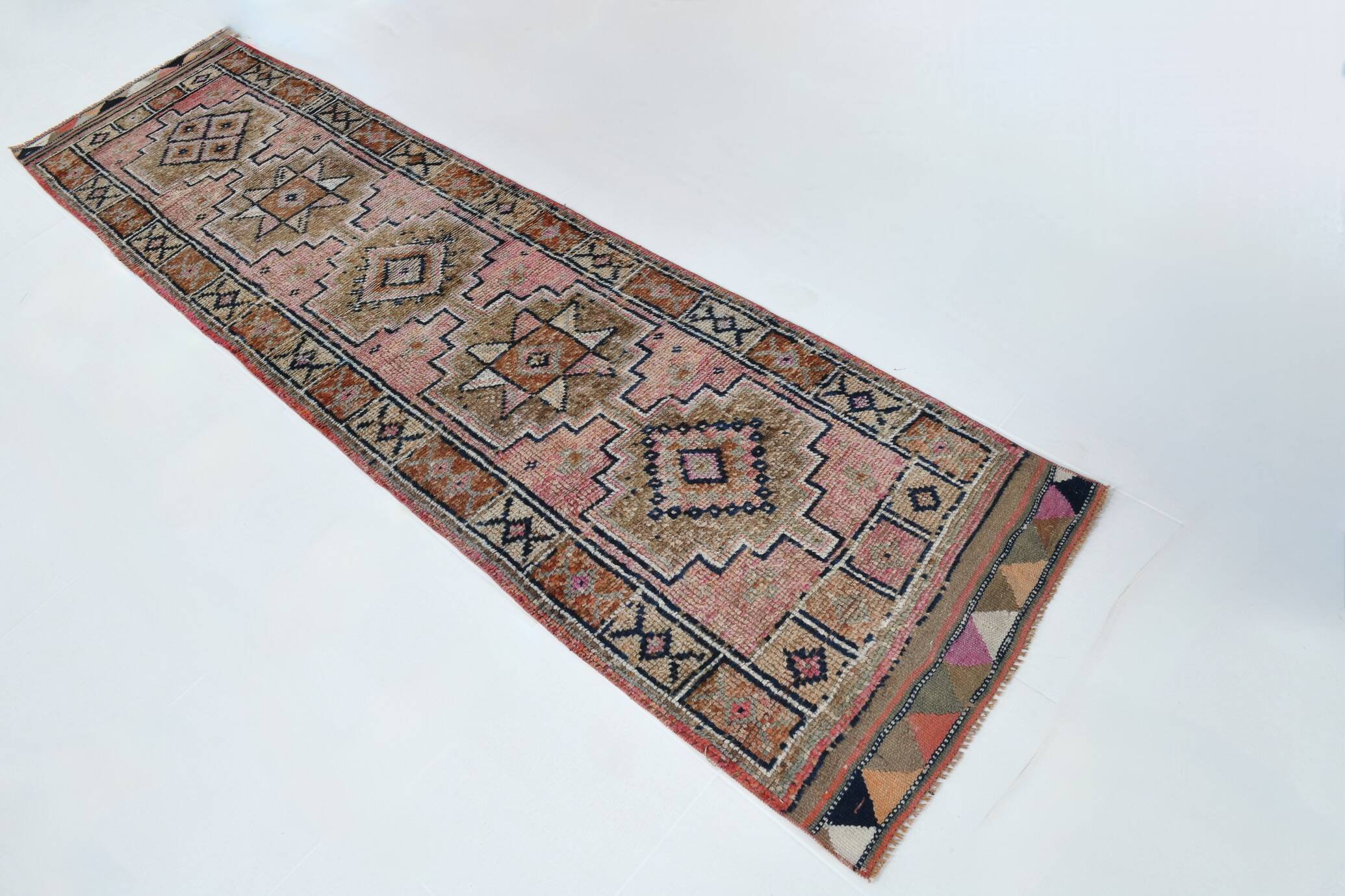 Navy Blue & Green Vintage Runner Rug, 80x323Cm