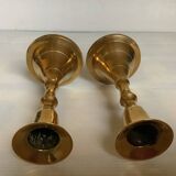 Pair of small brass tulip-shaped candlesticks