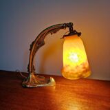 Lampe de bureau art déco en bronze et verre marmoréen, frères Muller, 1920