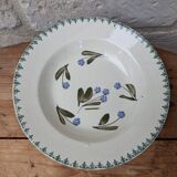 Old deep iron earth plate with blue flower pattern