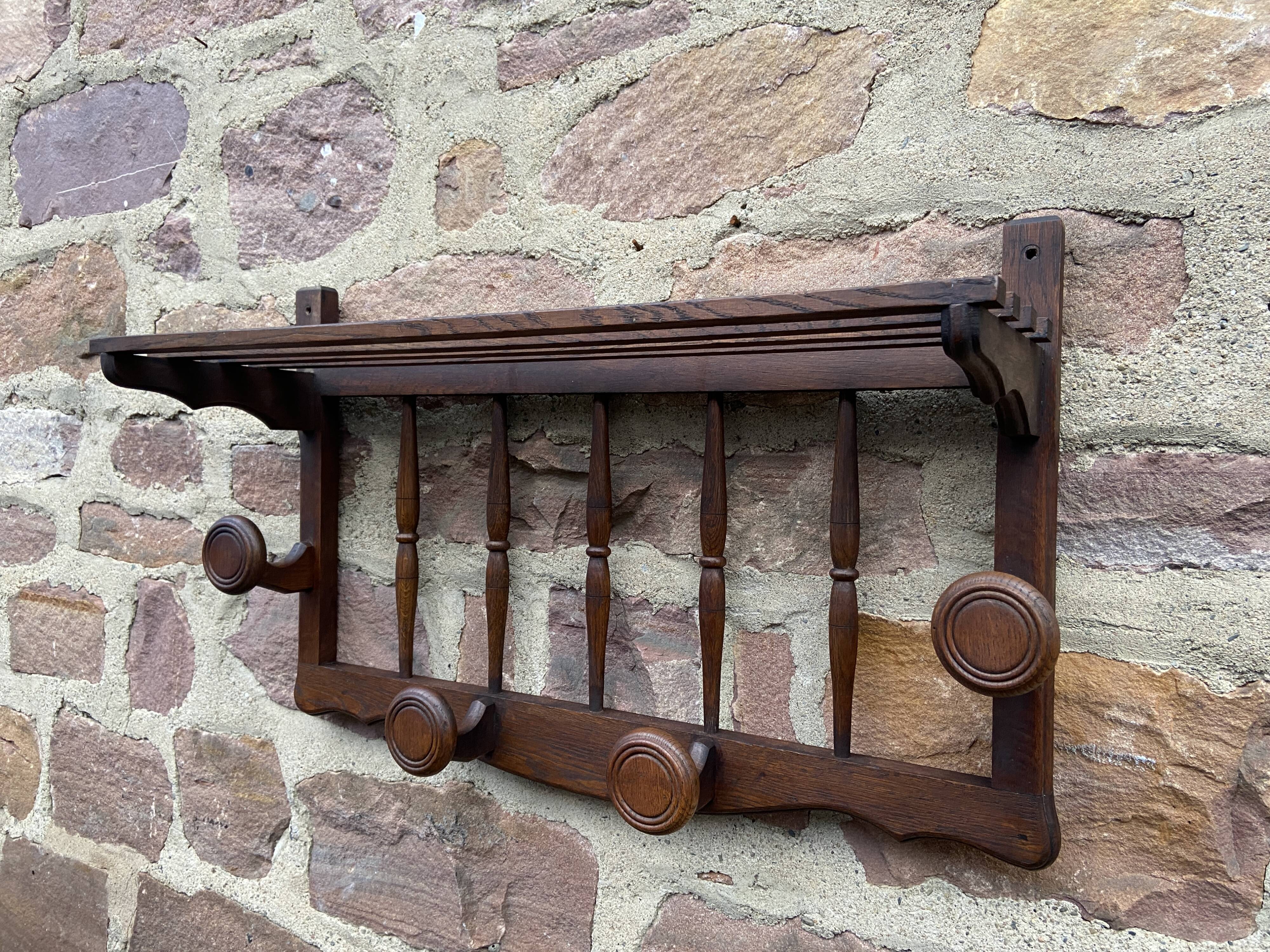 Coat hooks wall-mounted coat rack in rustic wood french coat rack 70s
