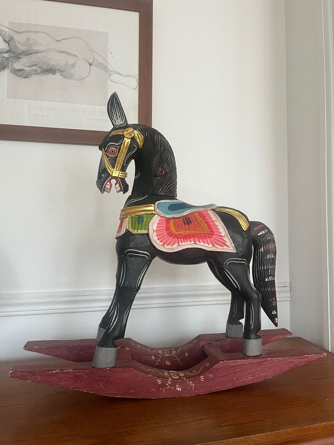 Antique wooden rocking horse
