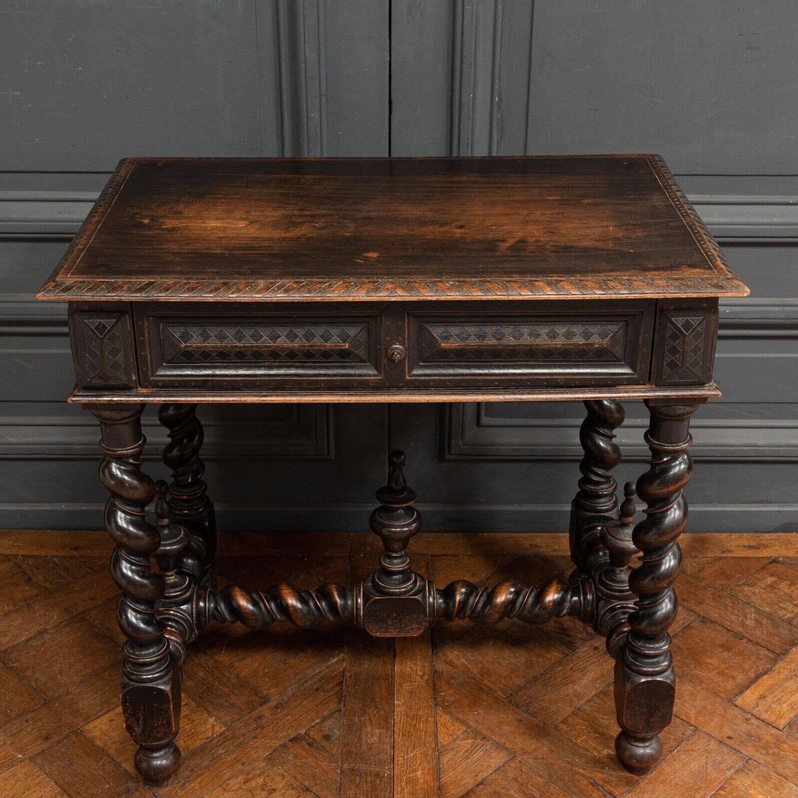 Louis XIII style blackened walnut desk, late 19th century, turned legs, one drawer