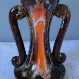 VASE lyre decor jaspered orange brown white n°320vintage