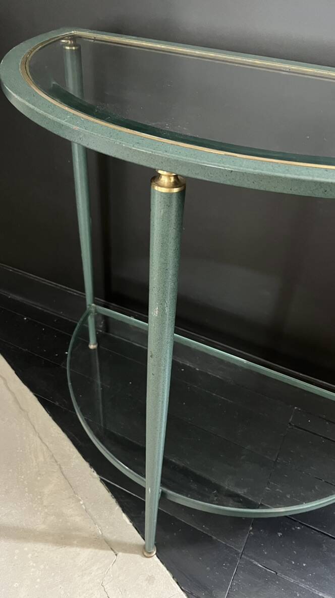 Half-moon console in glass and metal