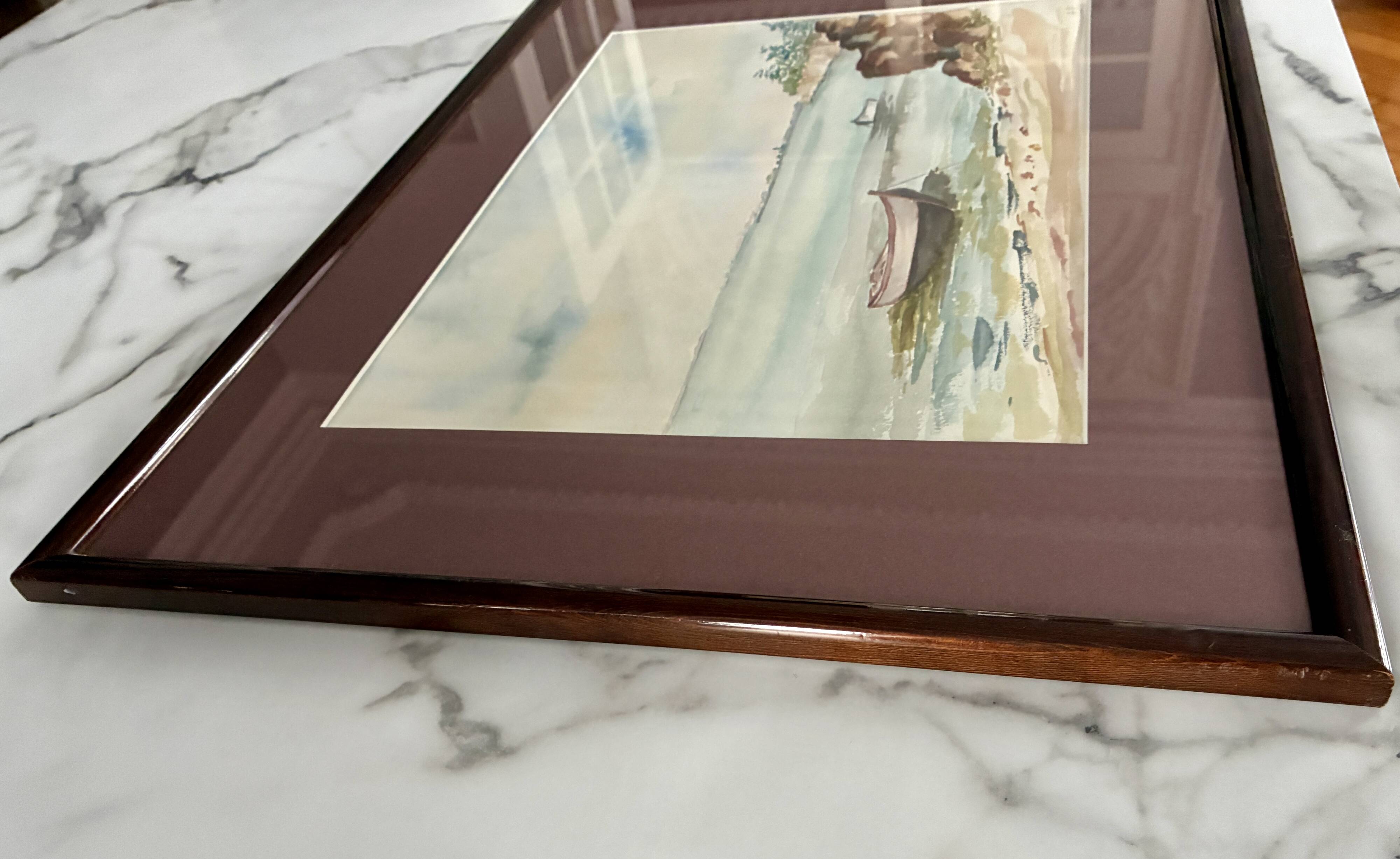 Framed antique watercolor, Gulf of Morbihan