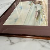 Framed antique watercolor, Gulf of Morbihan