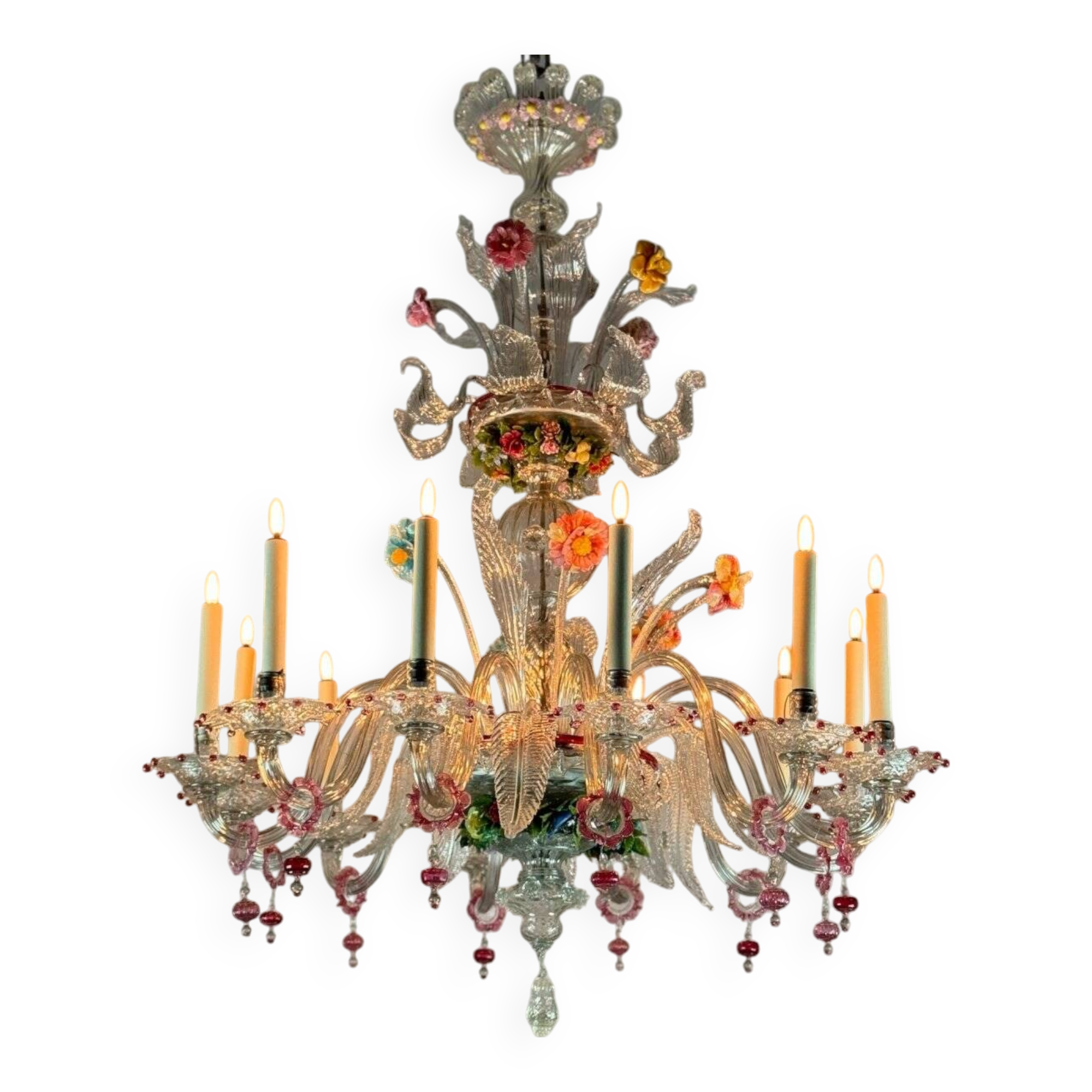 Two Tier Multicolor Murano Glass Venetian Chandelier