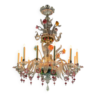 Two Tier Multicolor Murano Glass Venetian Chandelier