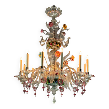 Two Tier Multicolor Murano Glass Venetian Chandelier