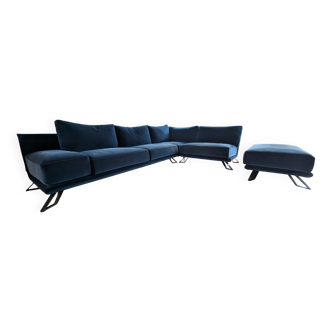 Roche Bobois right-hand corner sofa in petrol blue velvet