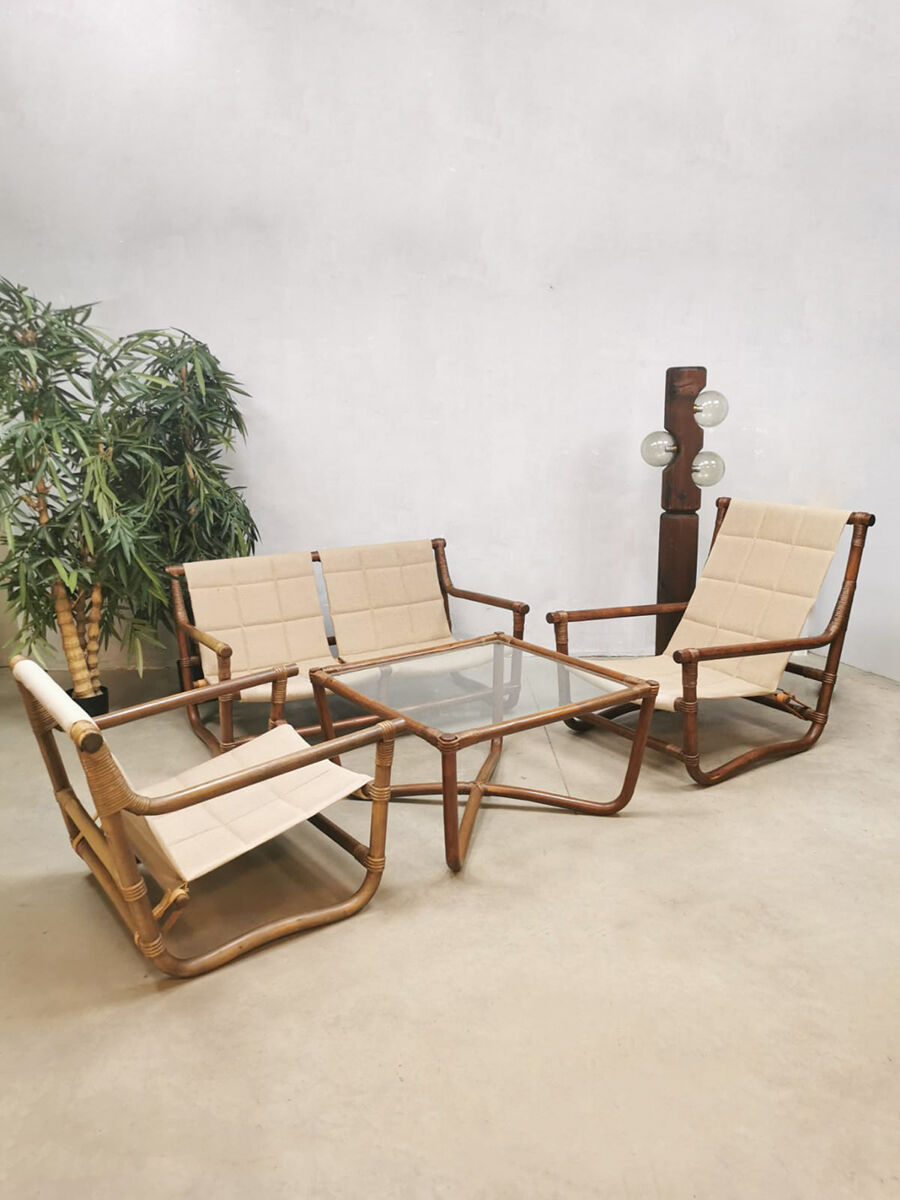 Vintage bamboo rattan lounge set