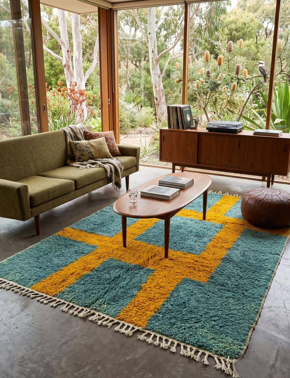 Tapis bleu et jaune Moderne - 247 x 197 cm