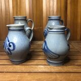 Lot de 4 pichets céramique bleu 25 & 50cl vintage