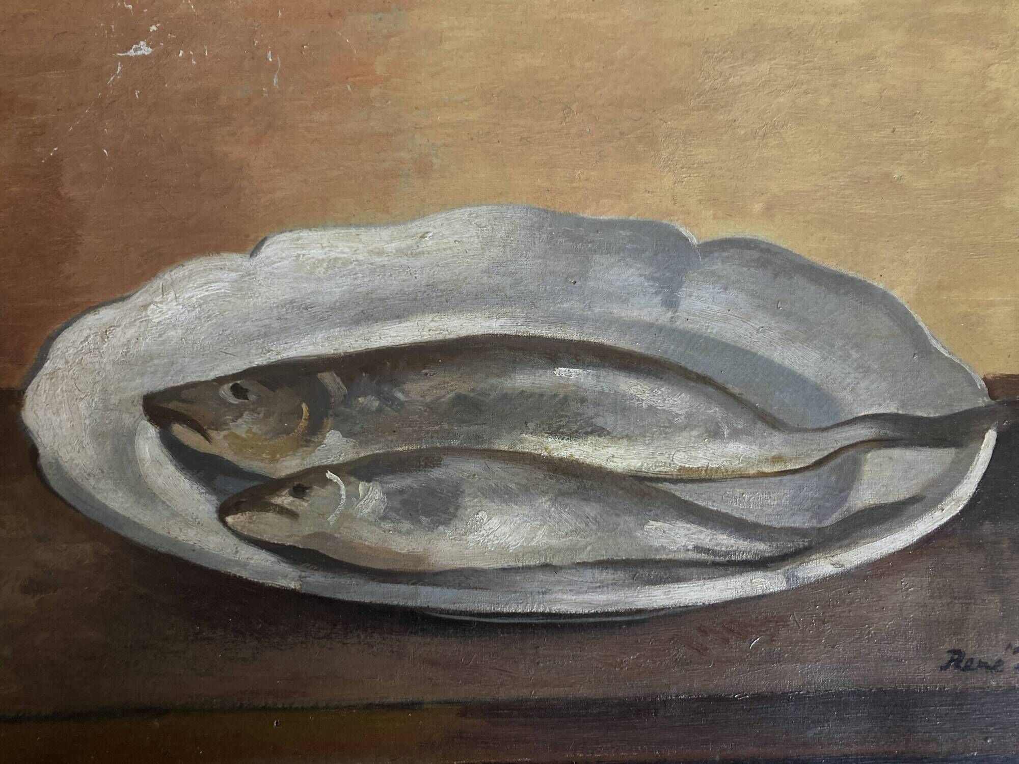 Modernist still life Fish on a plate, René Durey 1943