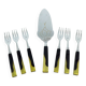 Art déco cake lifter and 6 cake forks black bakelite and lucite cake set