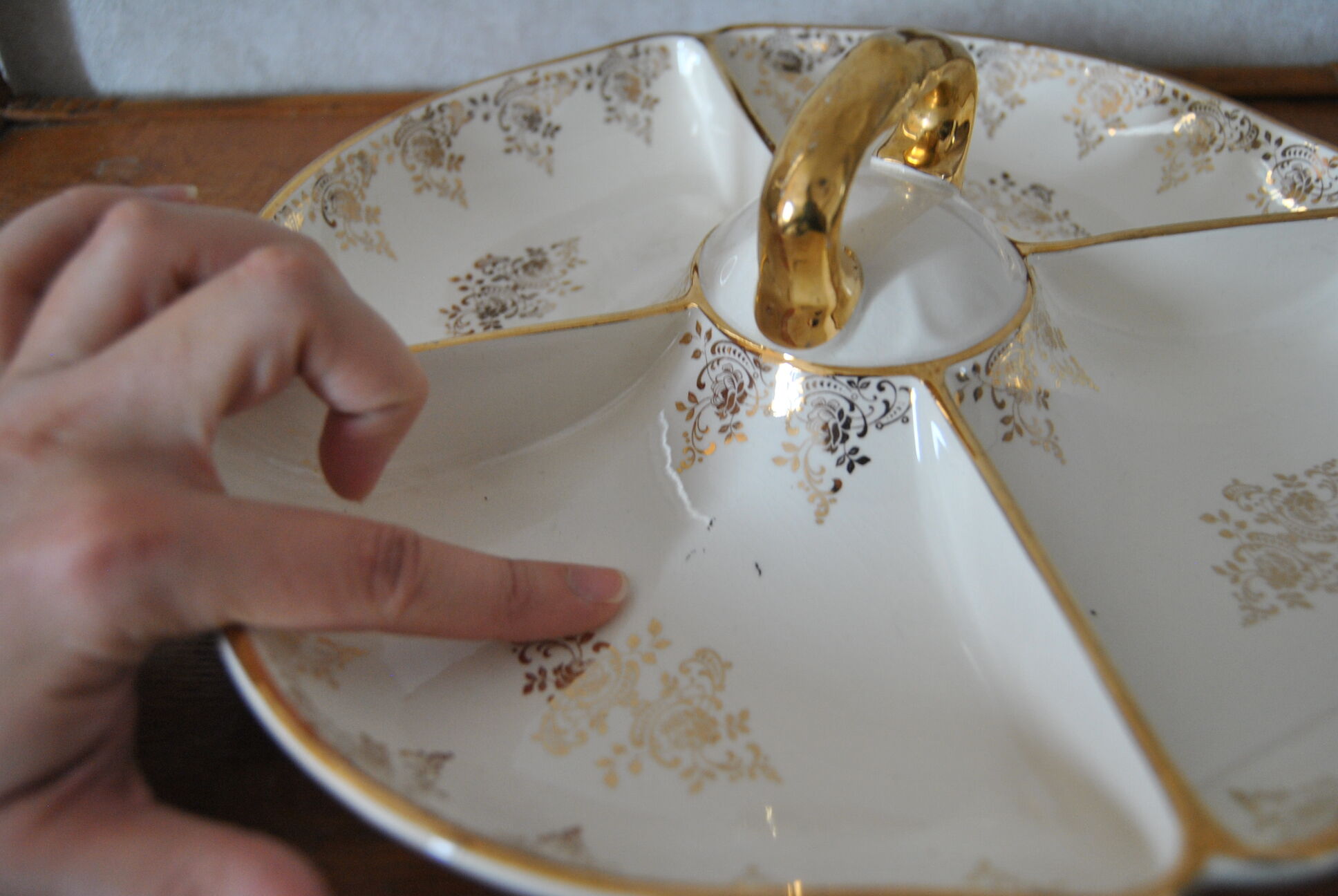 Aperitif tray in porcelain gilded decoration Villeroy & Boch 50s/60s