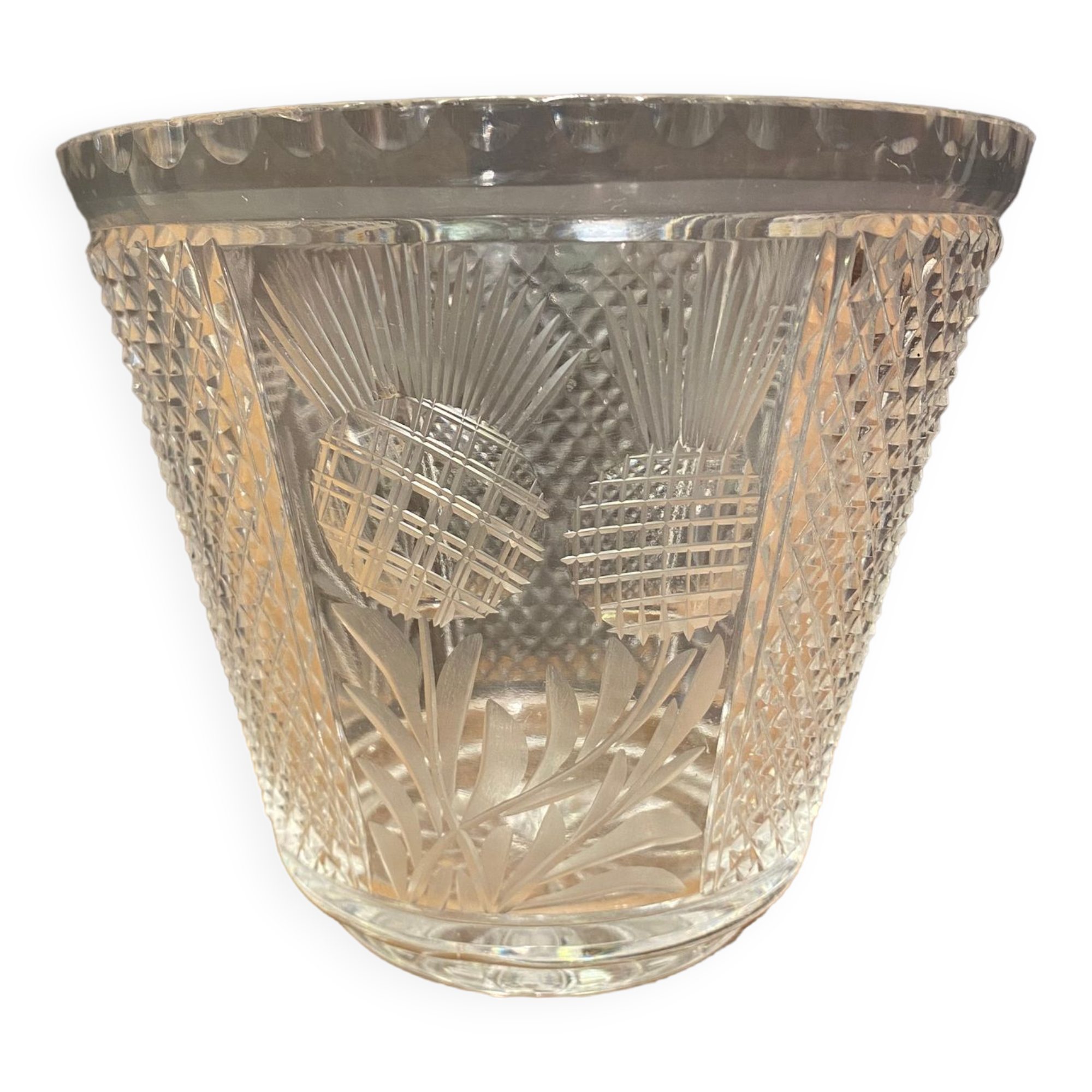Crystal vase with diamond point decoration and thistles