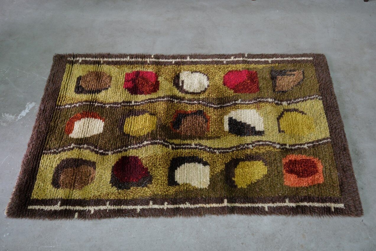 Scandinavian Hand-Knotted Woolen Rya Rug, Sweden, 1960s
