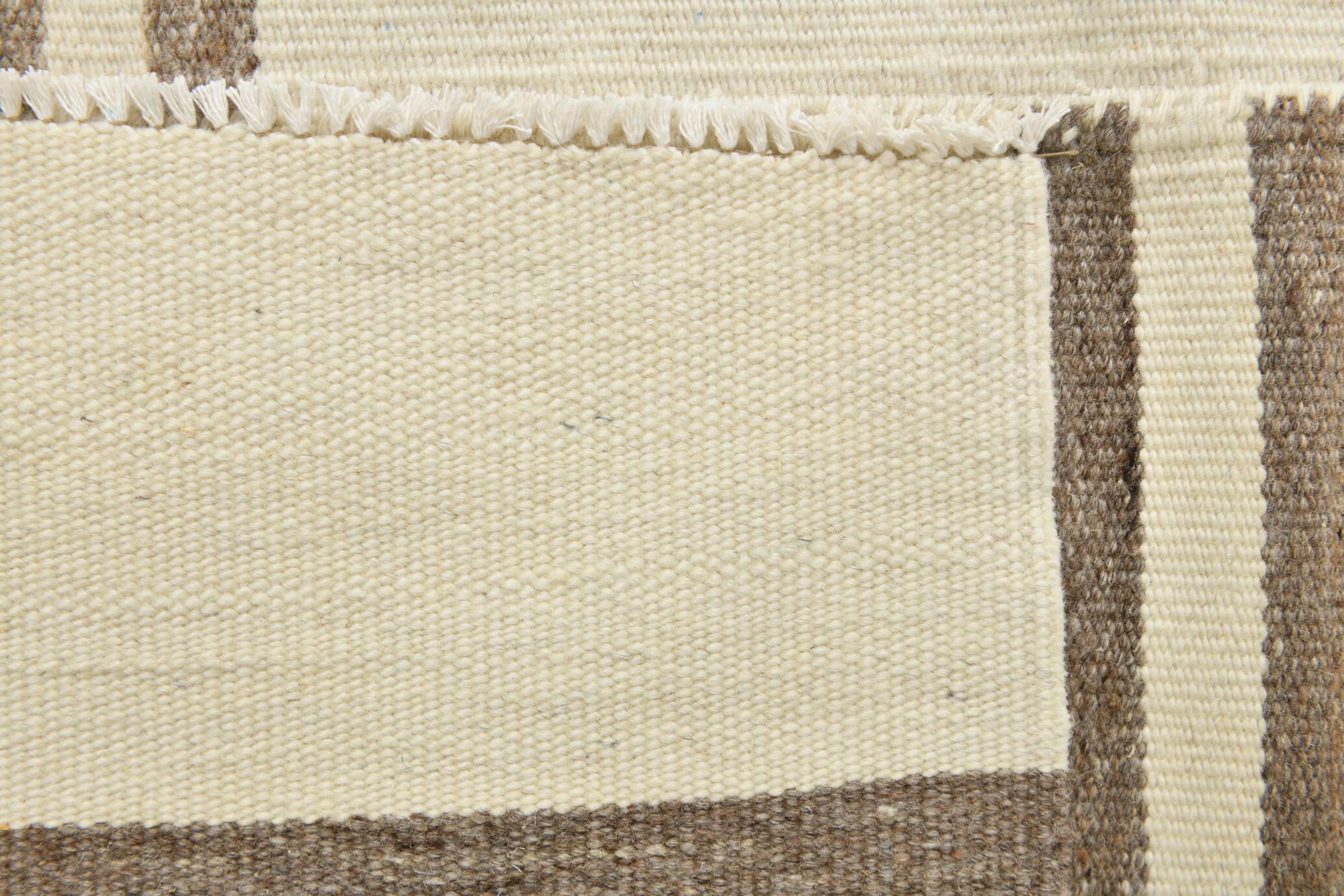 6x9 Cream & Brown Contemporary Vintage Kilim Rug, 184x282Cm