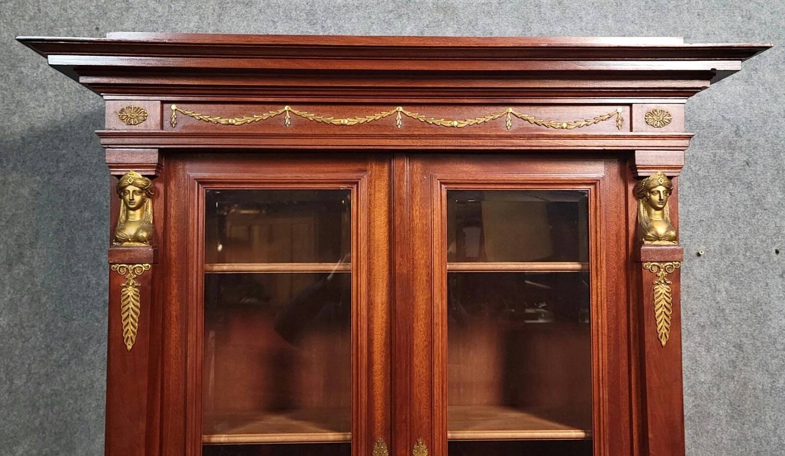 Rare Empire style mahogany and gilt bronze bookcase circa 1880