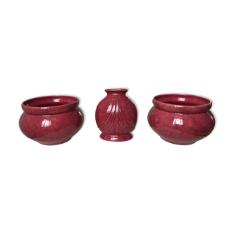 Mantelpiece (cache-pots, vase) plum color 1930s