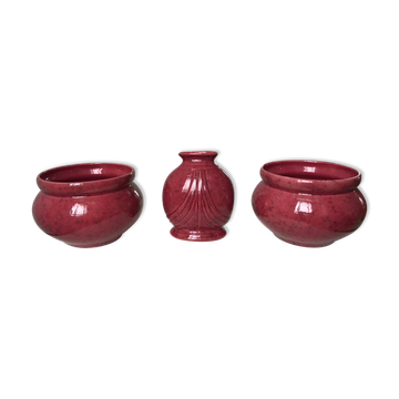 Dessus de cheminée (cache-pots, vase) couleur prune années 30