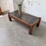 Table basse en chêne et ardoise 1950