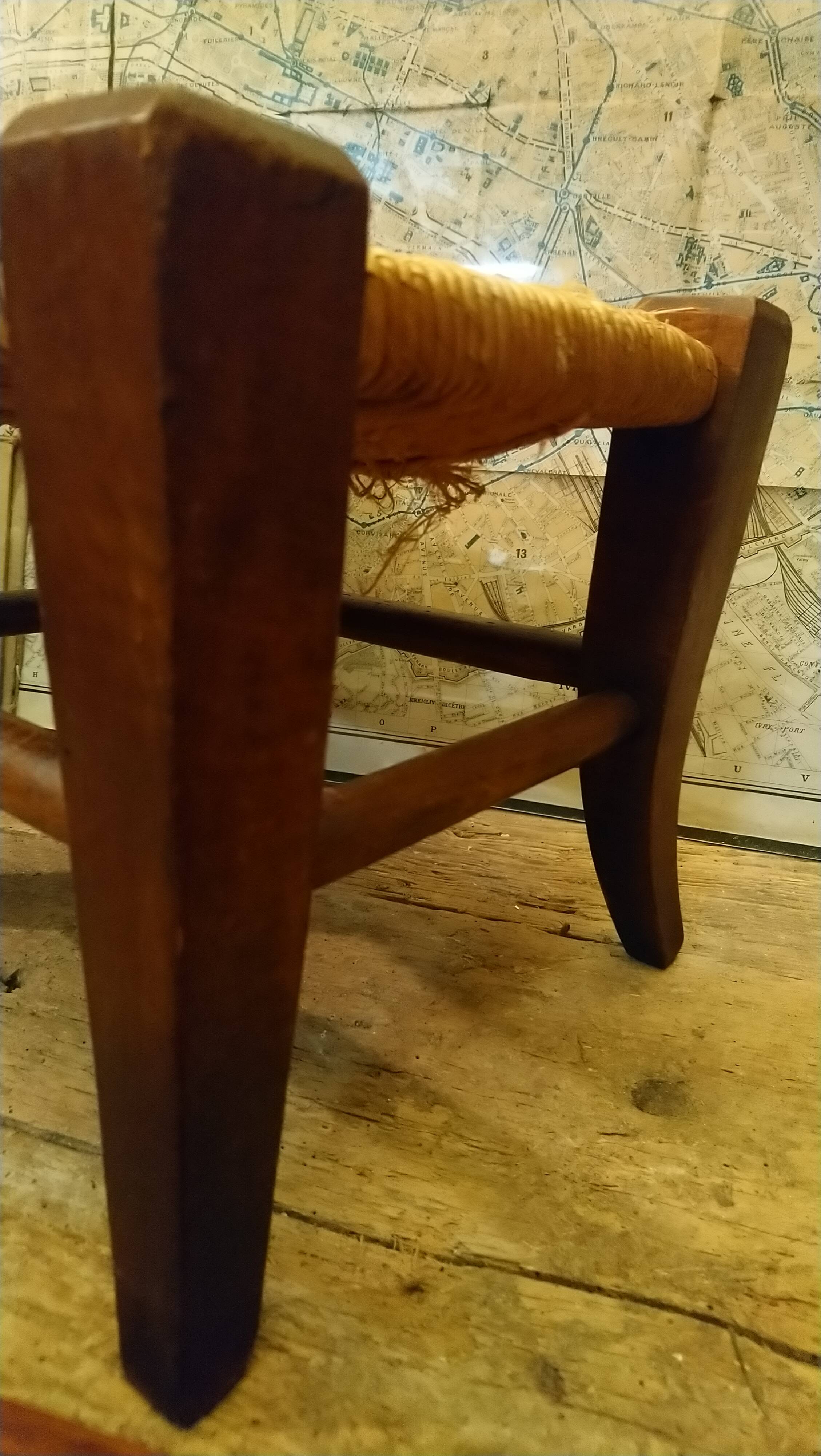 Children's straw chair and oak stool