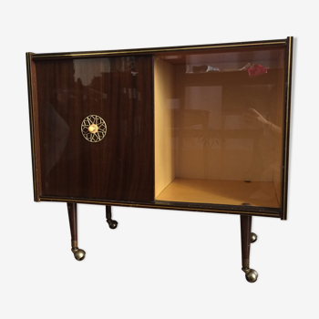 Showcase on plated wheels rosewood bar Cabinet