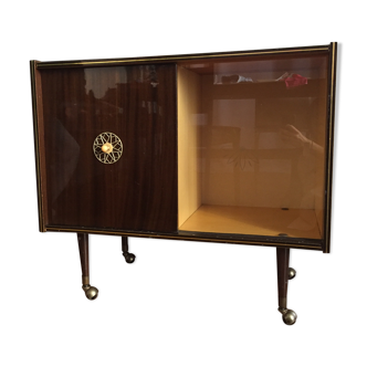 Showcase on plated wheels rosewood bar Cabinet