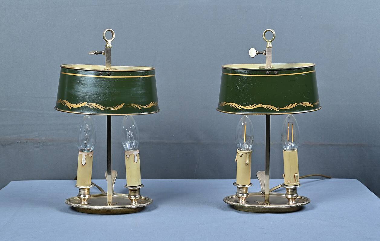 Pair of "Bouillotte" Lamps in Brass, Empire Style – Early 20th Century