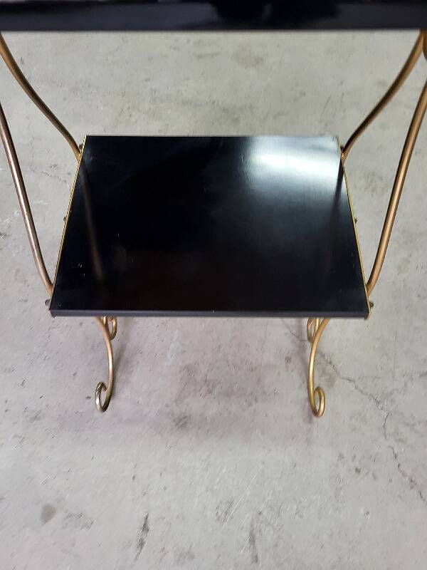 Petite sellette a 2 niveaux en metal et bois 1960