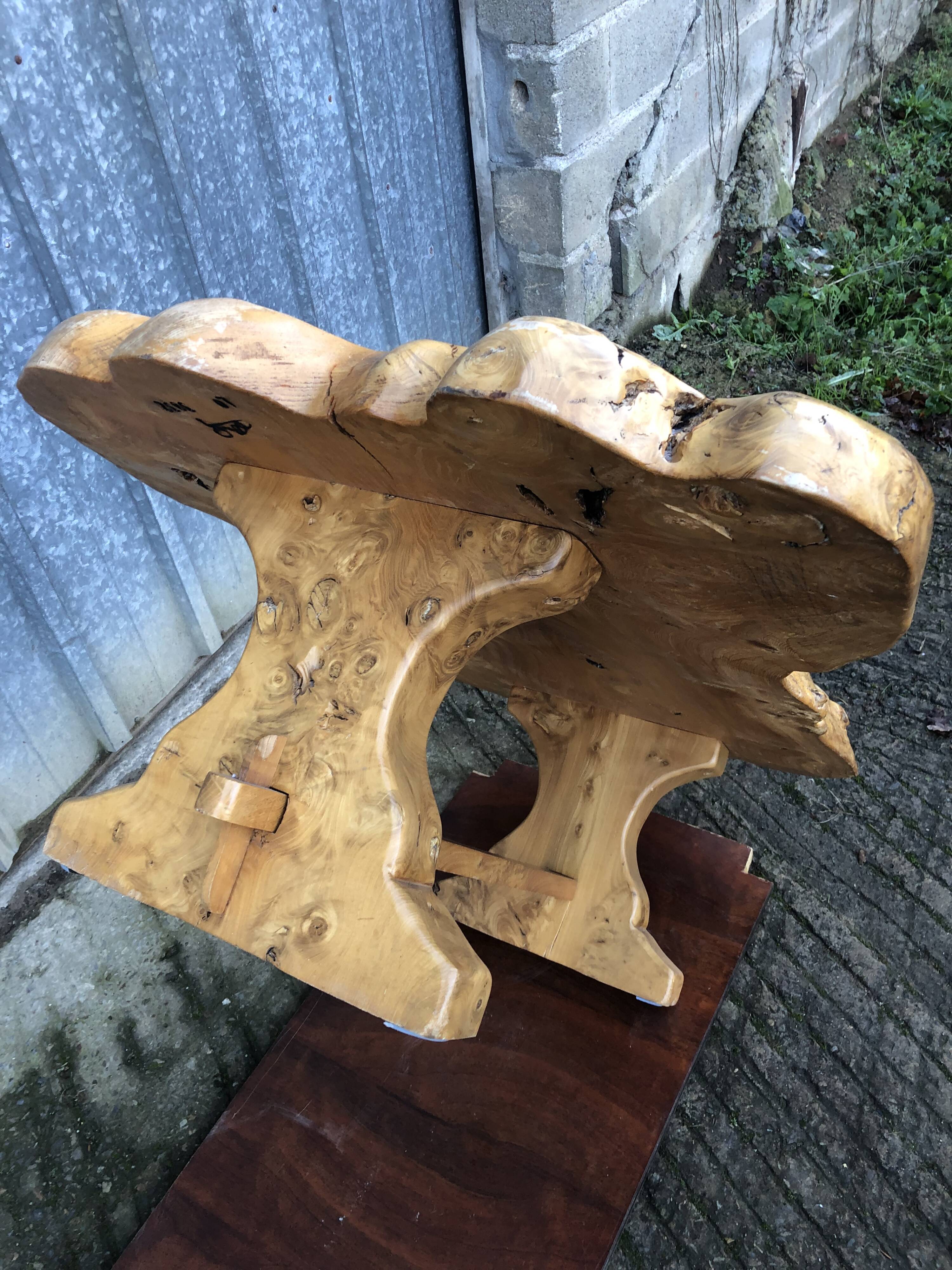 Handcrafted Brutalist coffee table in solid elm