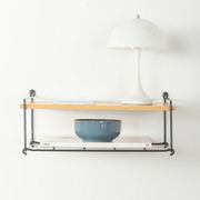 Functional telephone shelf, mid-century, ash wood and metal, 1950s